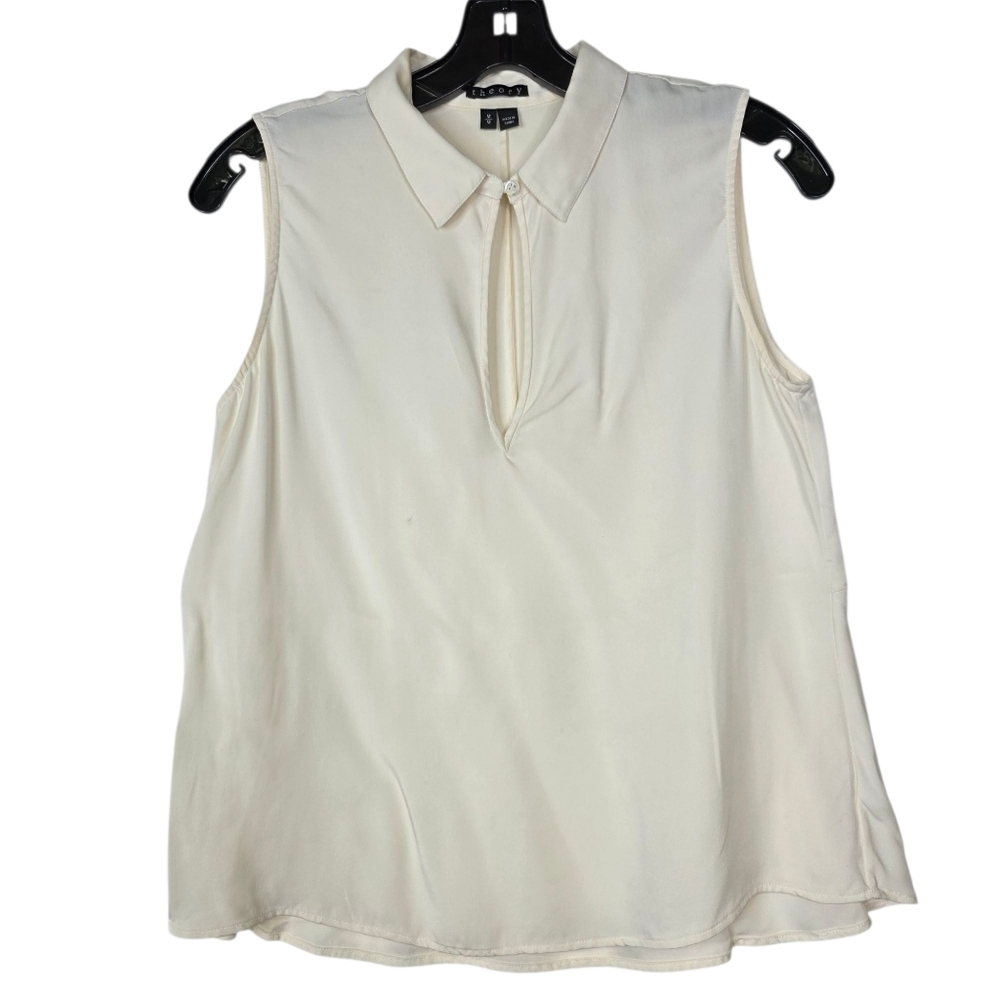 Theory  keyhole front silk collared sleevesless Blouse
